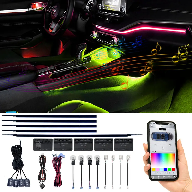 6/10/14/18 In 1 LED Car RGB Ambient Lights Sets Interior LED Acrylic Strip Light Guide Fiber Optic Decoration Atmosphere Lamp