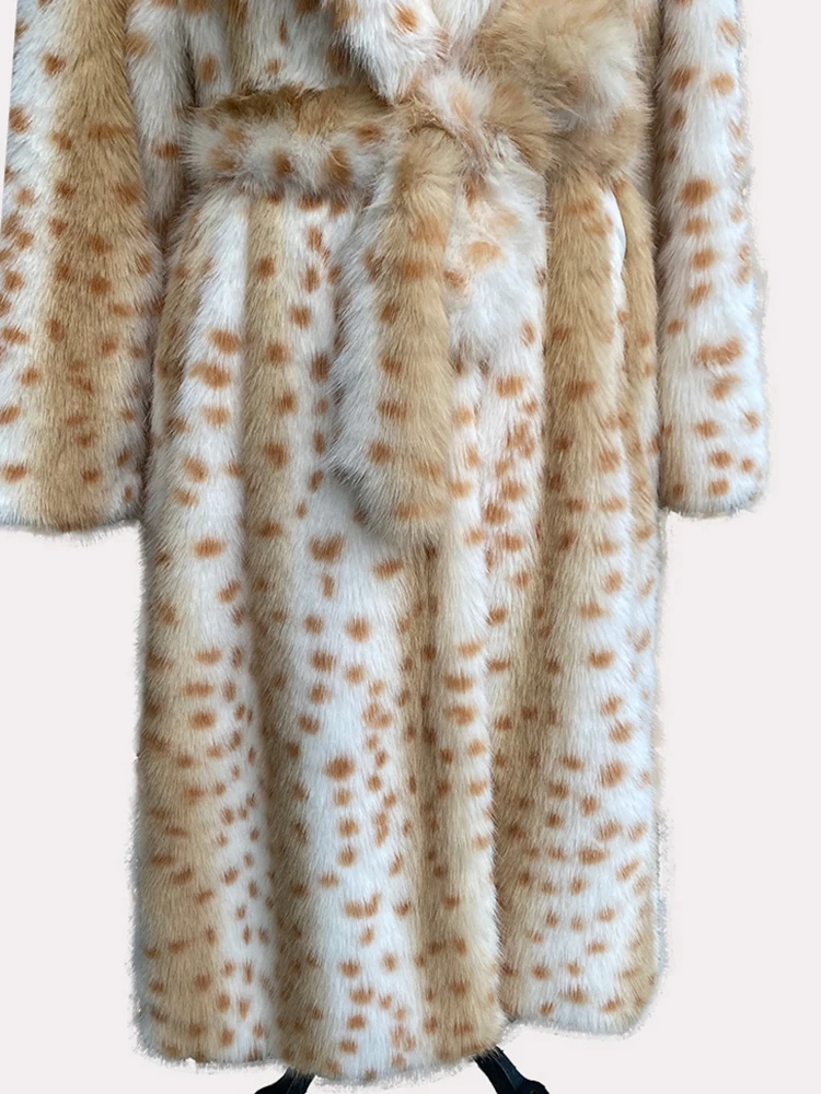 Nerazzurri Winter Oversized Extra Long Luxury Warm Thick Fluffy Colorful Leopard Print Faux Fur Coat Women Sashes Furry Overcoat