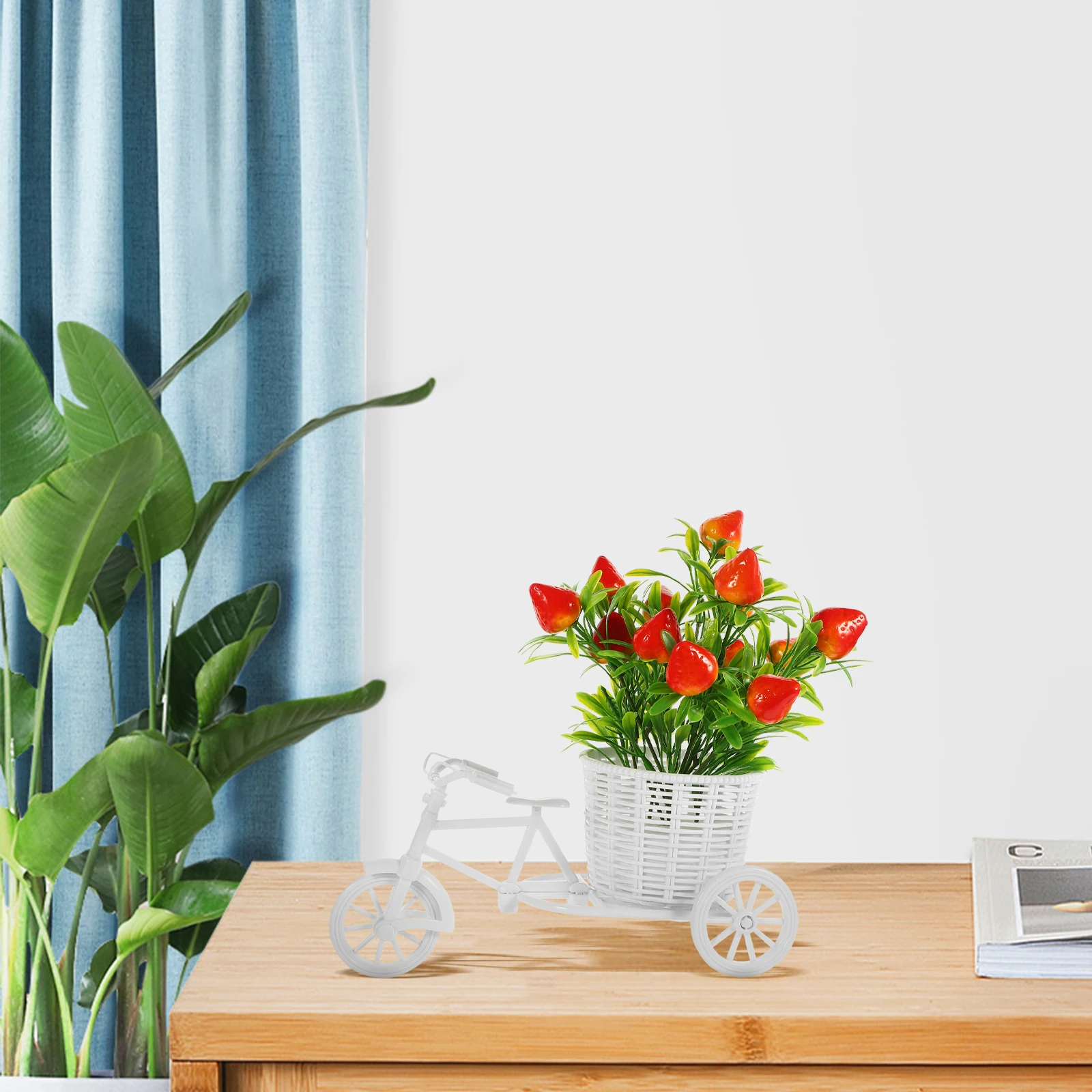 

Artificial Flower Set With Bike Basket Simulated Strawberry Decor For Home Wedding Party Table Centerpiece Floral Party