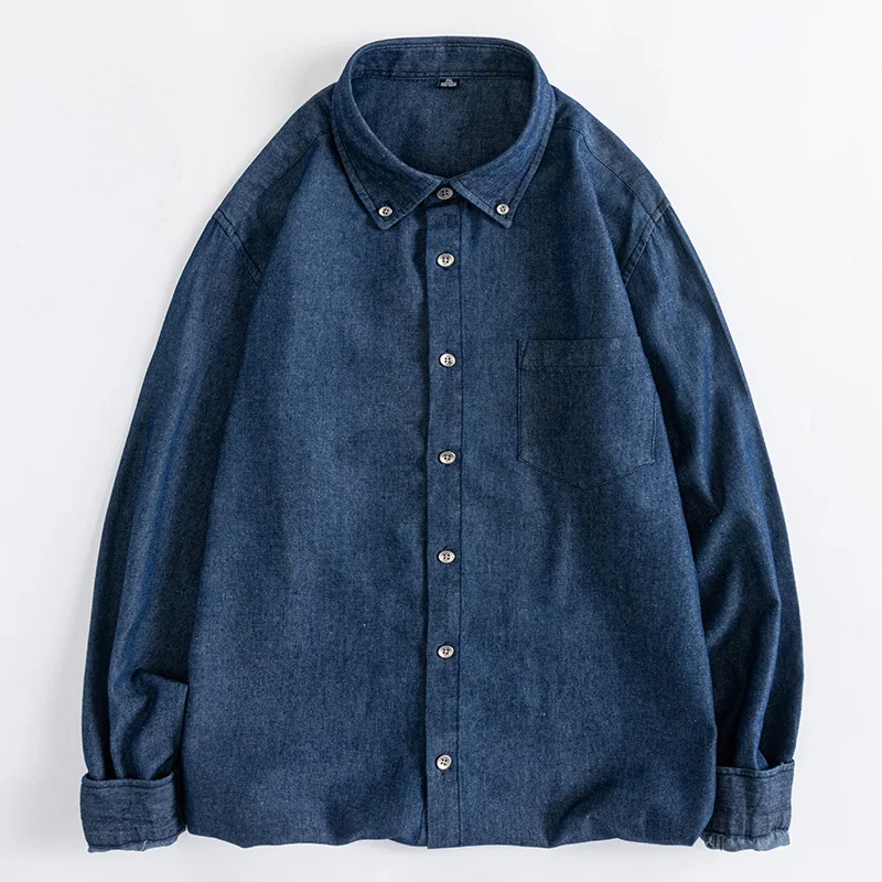 القطن قميص دينيم الرجال طويلة الأكمام ملابس خارجية الشباب قميص معطف كلية الاتجاه غير رسمي الملابس 2025 ربيع الخريف الجينز Z1 #3