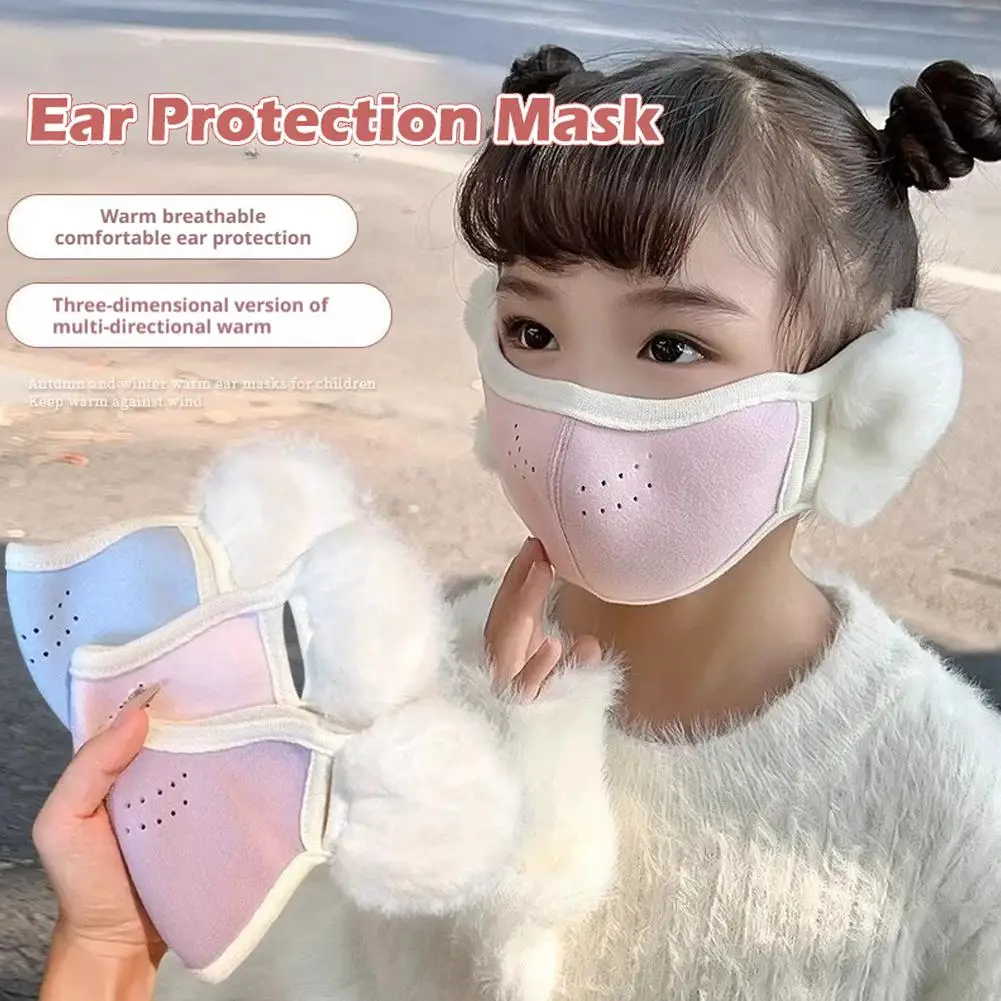 

Cute Soft Fluffy Kid Winter Ear Muff 3D Stereoscopic Fleece Autumn Cover Fluffy Winter Warm Coldproof Plush Mouth Windproof Z7F2