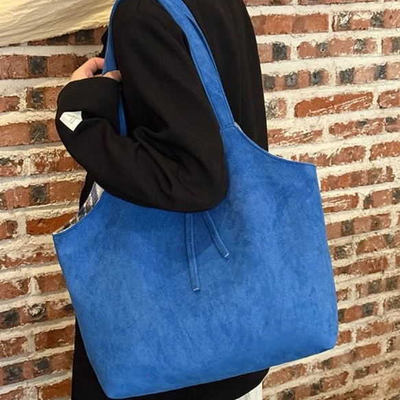 

New Large Capacity Versatile Lazy Style Hand-held Tote Bags Retro Autumn Winter Double-sided Suede Shoulder Bag