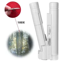 Handheld Mini Magnifying Glass 100X Pocket Microscope Portable LED Lamp Light Jewelry Loupe Magnifier with Leather Case