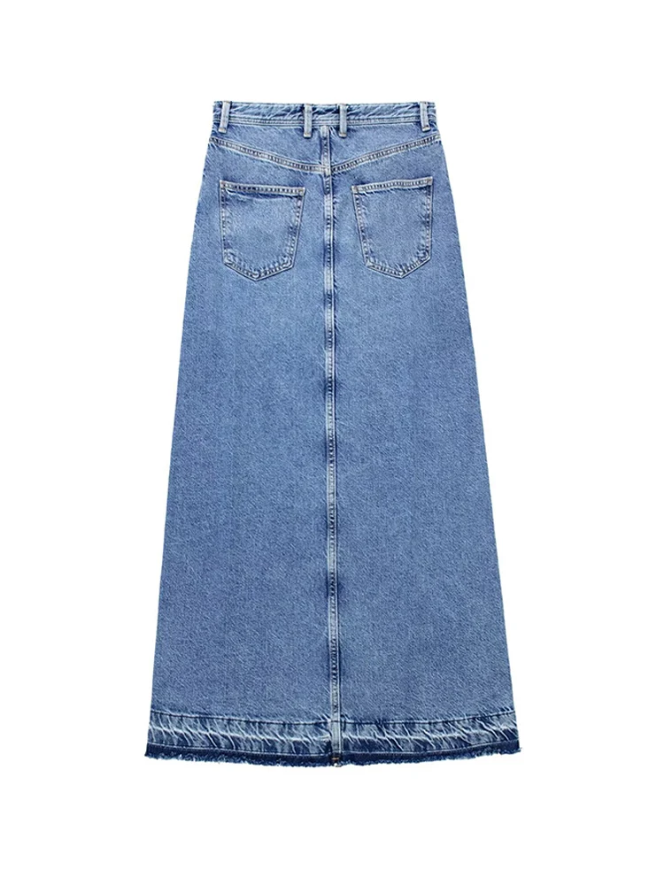 Women Blue Denim Long Skirt Side Split High Waist Skirts Casual High Waist Hip Package Straight Skirts Vintage Faded Long Skirt