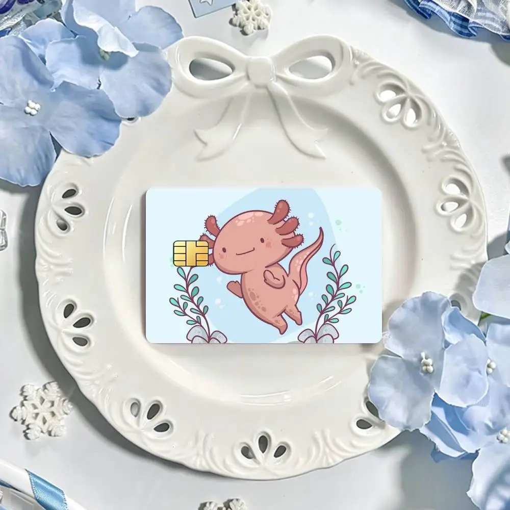 Cartoon cute pink Axolotl  Card HD Stickers Game Card Decal Card Matte Film Skin Small Chip Waterproof Sticker