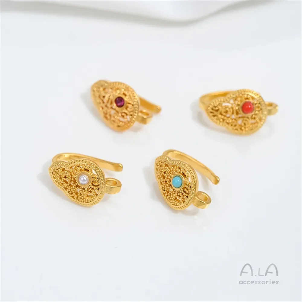Vietnamese Sand Gold Accessories Inlaid with Pearls Flower Beads Ruyi Gourd Placket Bracelet Jewelry Closing Buckle