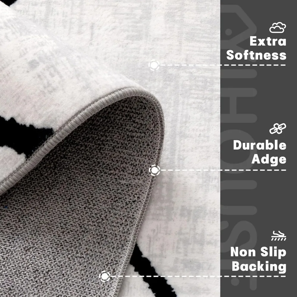 سجادة YIHOUSE الحديثة القابلة للغسل مقاس 8 × 10 بوصة لغرفة المعيشة وغرفة النوم - سجادة تجريدية كبيرة باللونين الأبيض والأسود غير قابلة للانزلاق رفيعة للغاية للمنزل #6