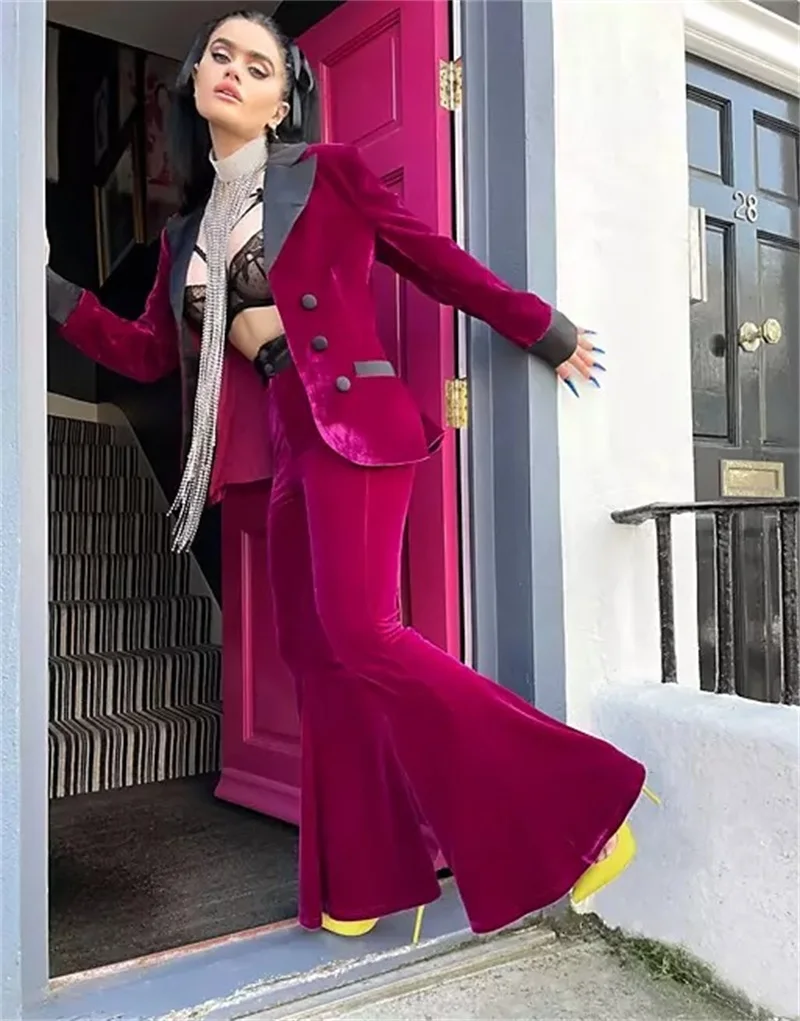 Completi da donna in velluto set 2023 smoking doppiopetto 2 pezzi Blazer + pantaloni festa nuziale formale Prom Evening Custom Made