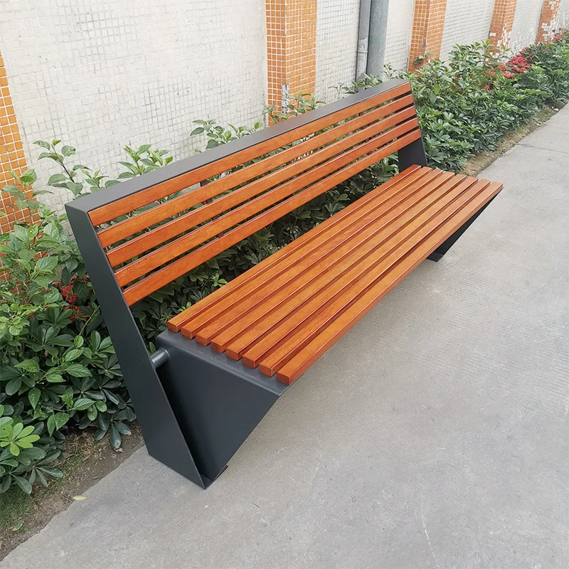 Outdoor park chairs, wrought iron, anticorrosive solid wood benches, leisure public seats