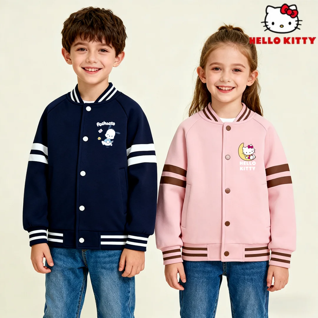 

Детская бейсбольная куртка Hello Kitty, осенне-зимняя повседневная ветрозащитная верхняя одежда, детская бейсбольная куртка в консервативном стиле с милым принтом