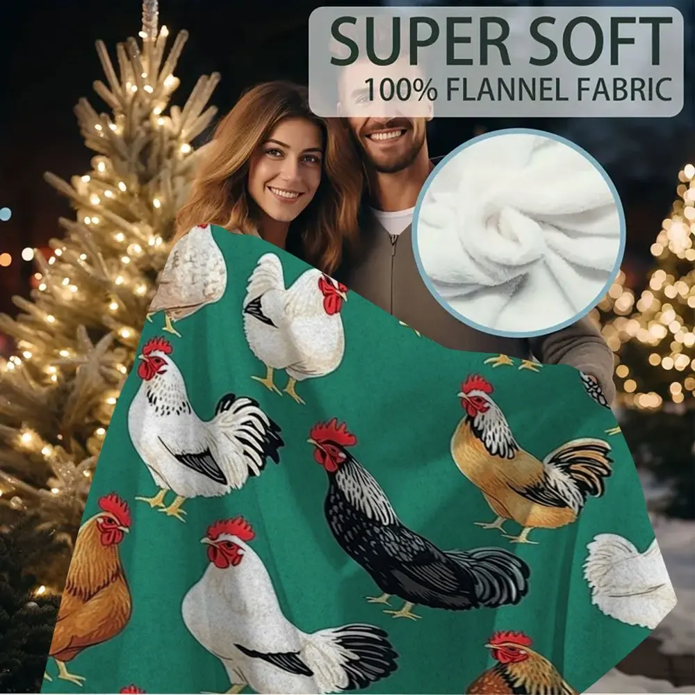 1pc Vintage Chicken & Rooster Print Blanket, 60x80 Inch - Cozy All-Season Comfort Blanket for Bed, Sofa, or Travel, Cotton Fabri