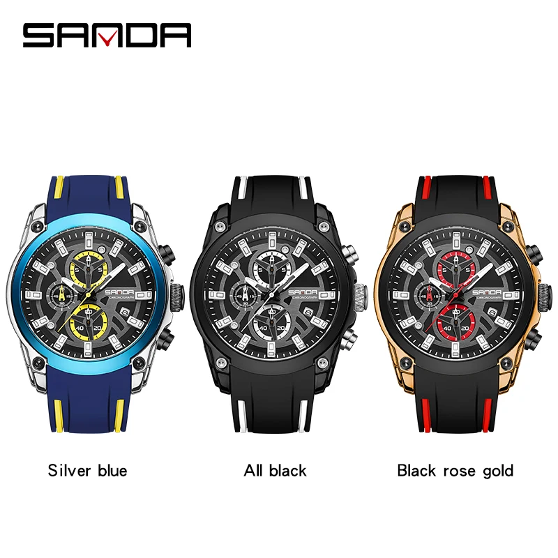 SANDA Top Brand Luxury Men\'s Watches Sport Military Wristwatches Chronograph Luminous Date Quartz Moda Watch Silicone Male Clock