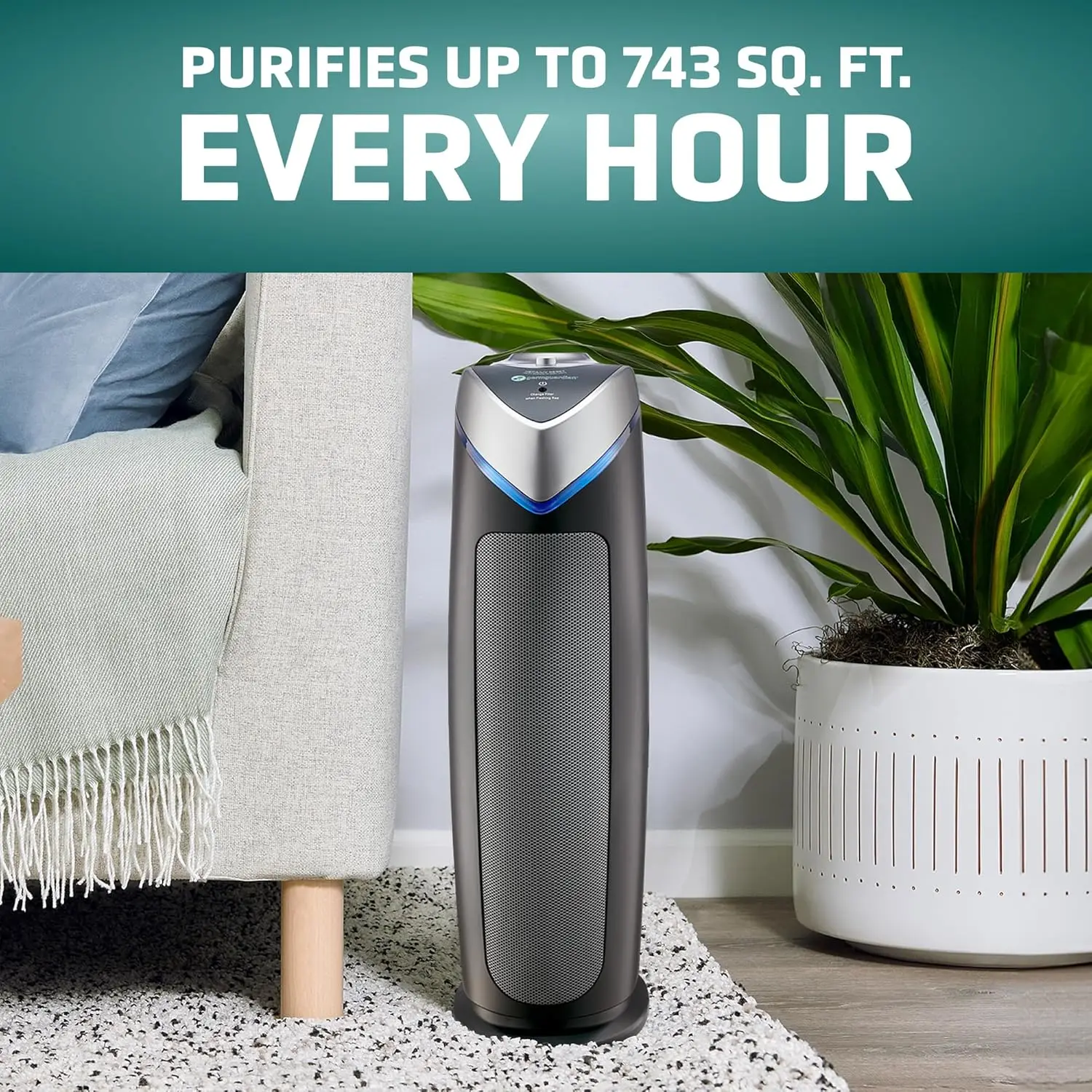 

4-In-1 HEPA Air Purifier for Home, Large Rooms Up To 743 Sq. Ft. with HEPA Air Filter, UC-V Light AC4825E, 22" Tower, Gray
