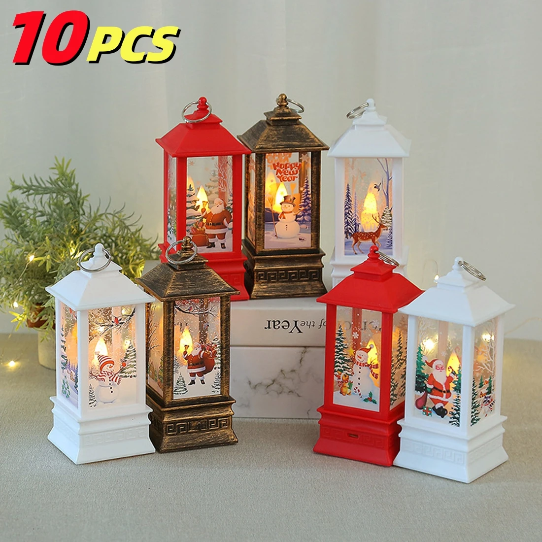 10PCS Christmas Elk Snowman Decorations Night Lights Desktop Santa Lantern Wind Lights Merry Christmas Decoration for Home