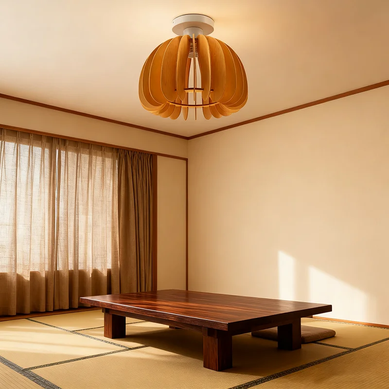 LED الخشب مصباح السقف اليقطين محبوك النمط الياباني فلوش جبل ضوء لغرفة المعيشة الممر الشرفة إضاءة المنزل