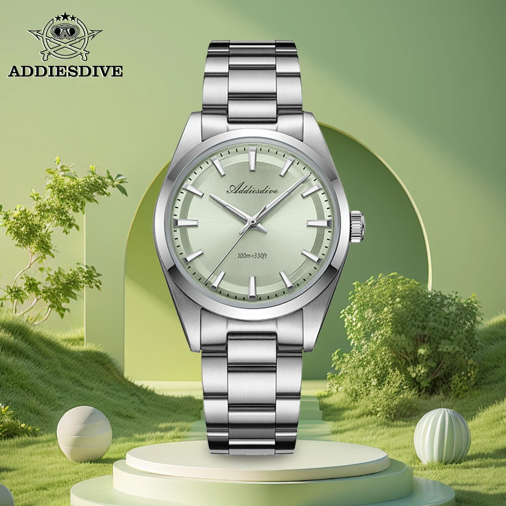 

ADDIESDIVE Quartz Watch Luxury VH31 Waterproof 100m AR Coating Domed Glass Stainless Steel Luminous 36mm Watch For Men AD2066