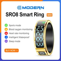 R08 Smart Ring pour hommes et femmes, surveillance de la fréquence cardiaque et de l'oxygène sanguin, modes multi-sports, étanche IP68, batterie 18mAh pour IOS, Android, nouveau