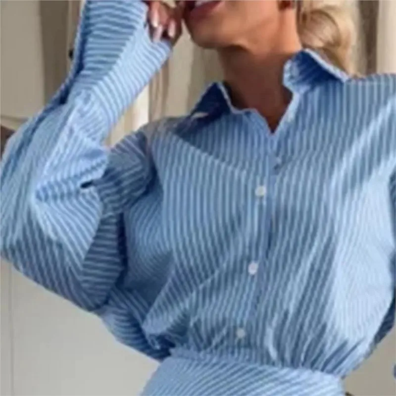 Abito camicia classico con stampa a righe 2025 Nuovo abito aderente a maniche lunghe a vita alta con copertura sui fianchi Primavera Estate Mini abiti eleganti