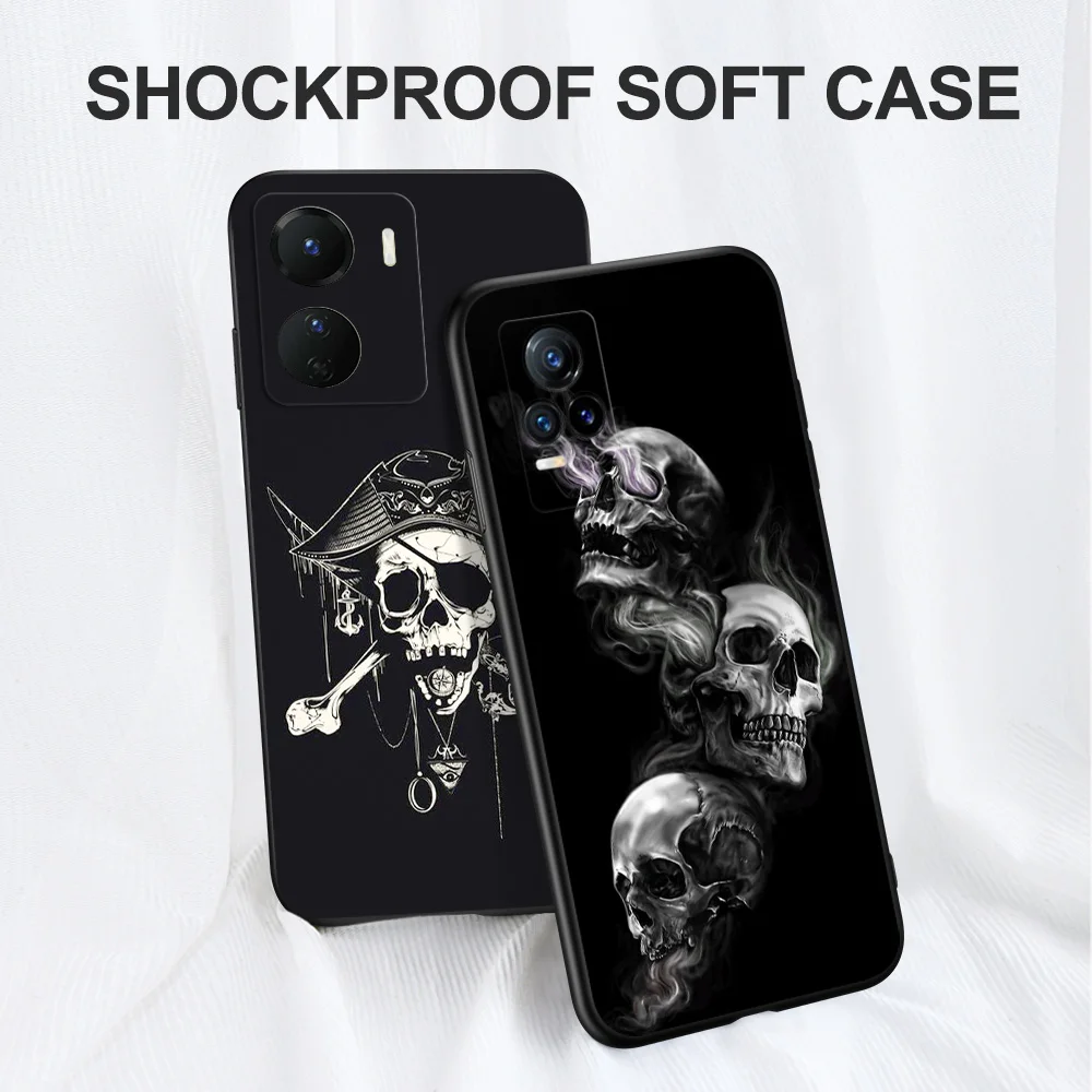 Black Tpu Case For Vivo Y16 Y02S Y22S Y22 Y77 V25 V25E Back Cover Green Black Skull