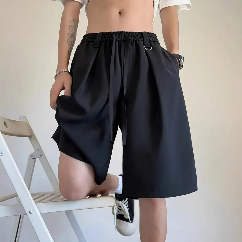 

KIDWHXR Man Summer Shorts Thin Breathable Simple Solid Color Male Casual Shorts Loose Straight Drawstring Men Knee-length Pant