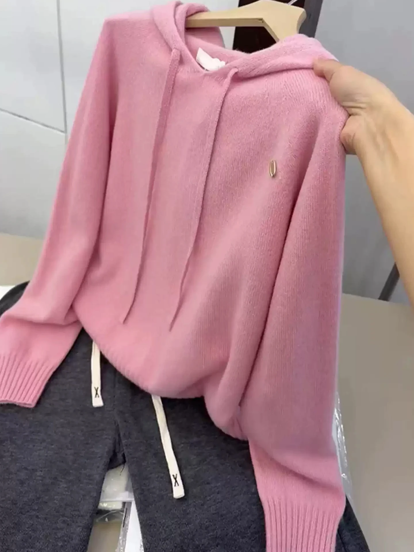 

Hooded Color Knitwear Overhead Loose Long Sve Lazy Sle Top New Casual Sweater Commute Sle Regular Fit Medium Sof...