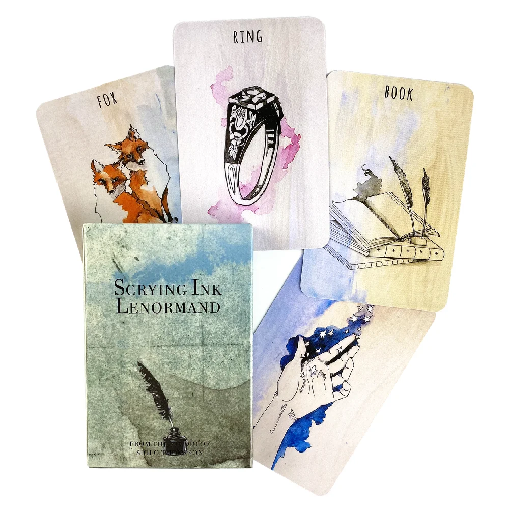 Cartes oracle Lenormand à encre froissée, jeu de tarot pour fête de famille