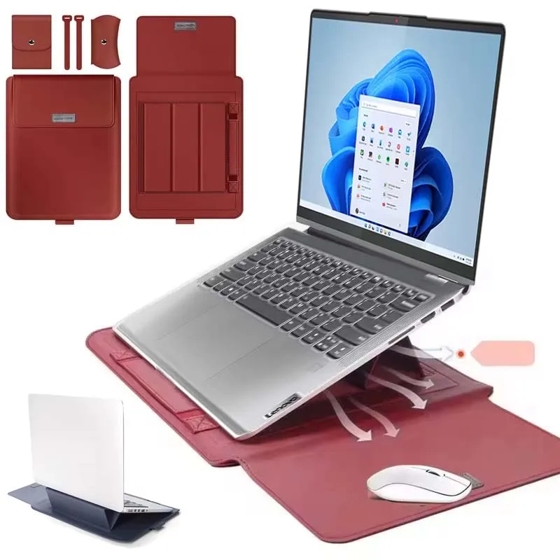 for Lenovo ThinkBook 14+ 14.5inch Laptop Bag Flip Sleeve Foldable Stand Mouse Pad Cable Belt Charger Mouse Pouch Case