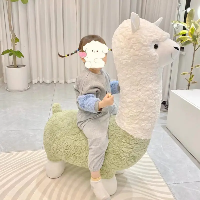 

Animal Seat Stool Creative Design Alpaca Multifunctional Ottoman Footstool Modern Solid Wood Living Room Decoration Gift