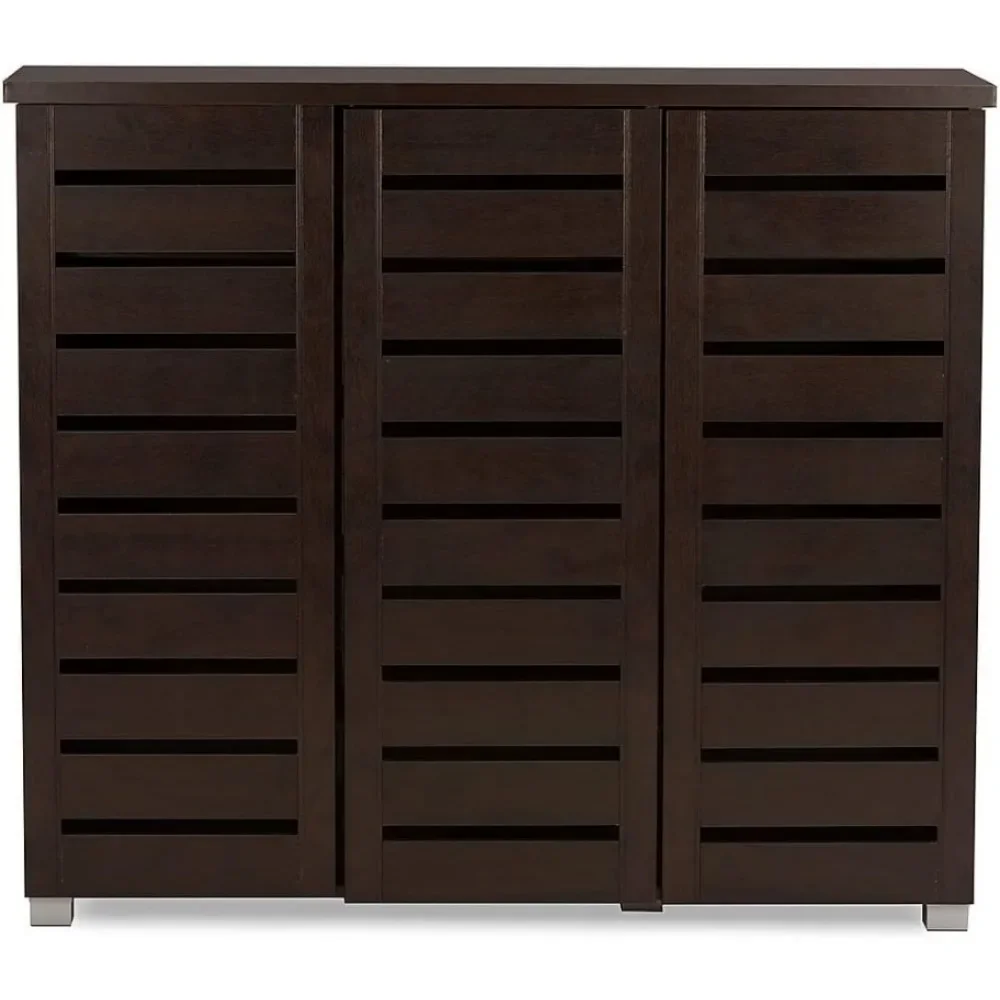 Adalwin 3-Door Shoe Storage Cabinet, Dark Brown