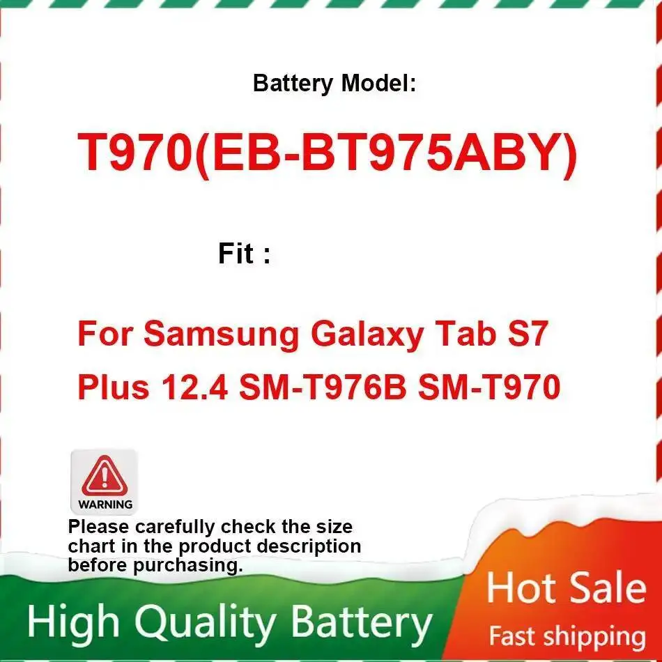 

Стабильный блок питания, аккумулятор для планшета большой емкости для Samsung Galaxy Tab S7 Plus 12,4 SM-T976B SM-T970 9800 мАч T970 EB-BT975ABY