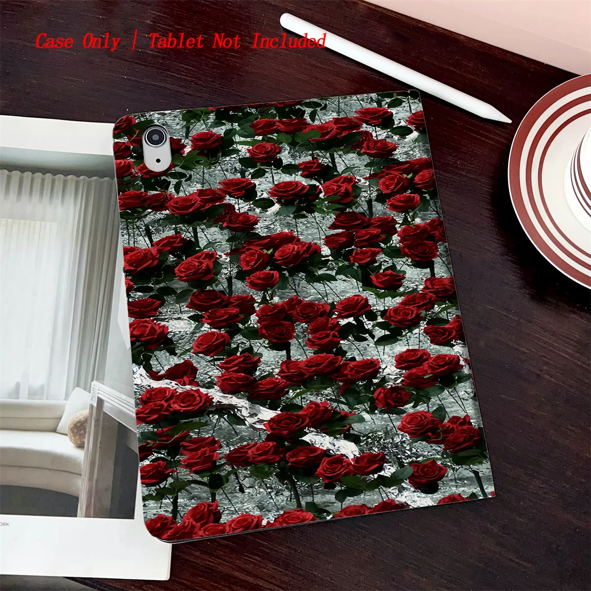 

8 Fresh Style Printed iPad Case, 360° Rotating Stand & Pen Slot,Book Style, Auto Sleep/Wake, Compatible with Various Apple iPads