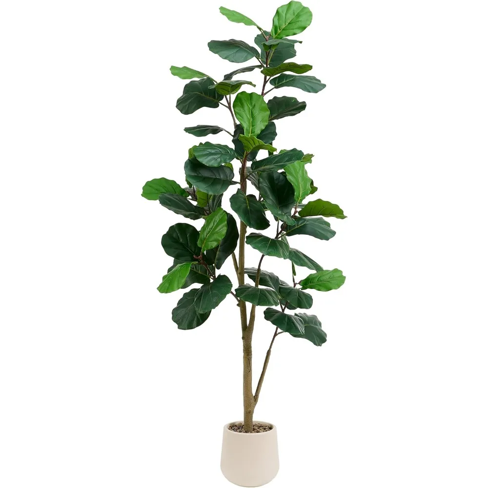 

Artificial Lotus Leaf Fig Tree, Tall Fake Fig in 6FT White Flowerpot, Indoor Decoration of Artificial Tree, Lotus Leaf Fig