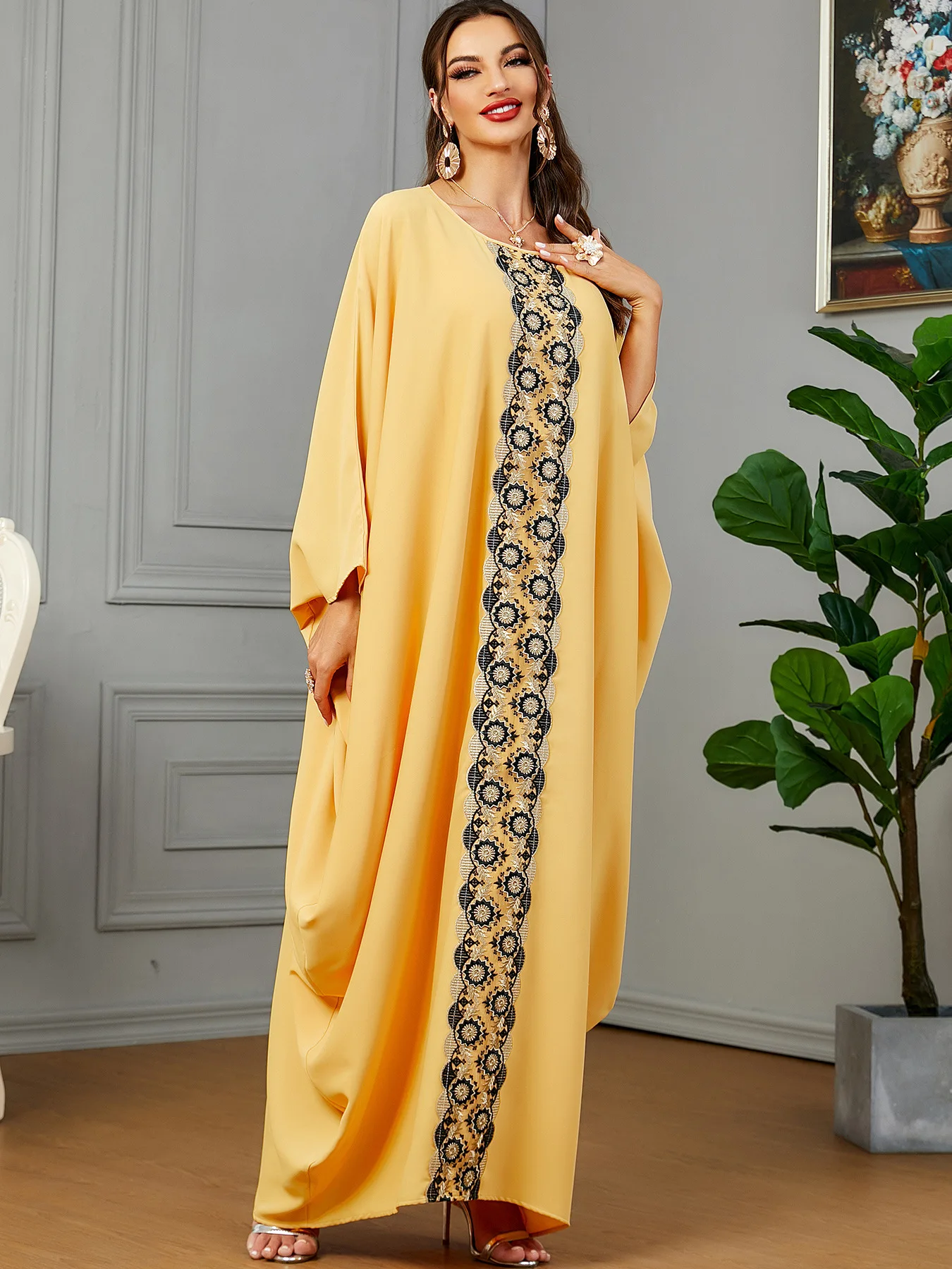 Eid Muslim Party Dress for Women Ramadan Abaya Bat Sleeve Long Dress Morocco Kaftan Vestidos Largos Dubai Robe Jalabiya 2024