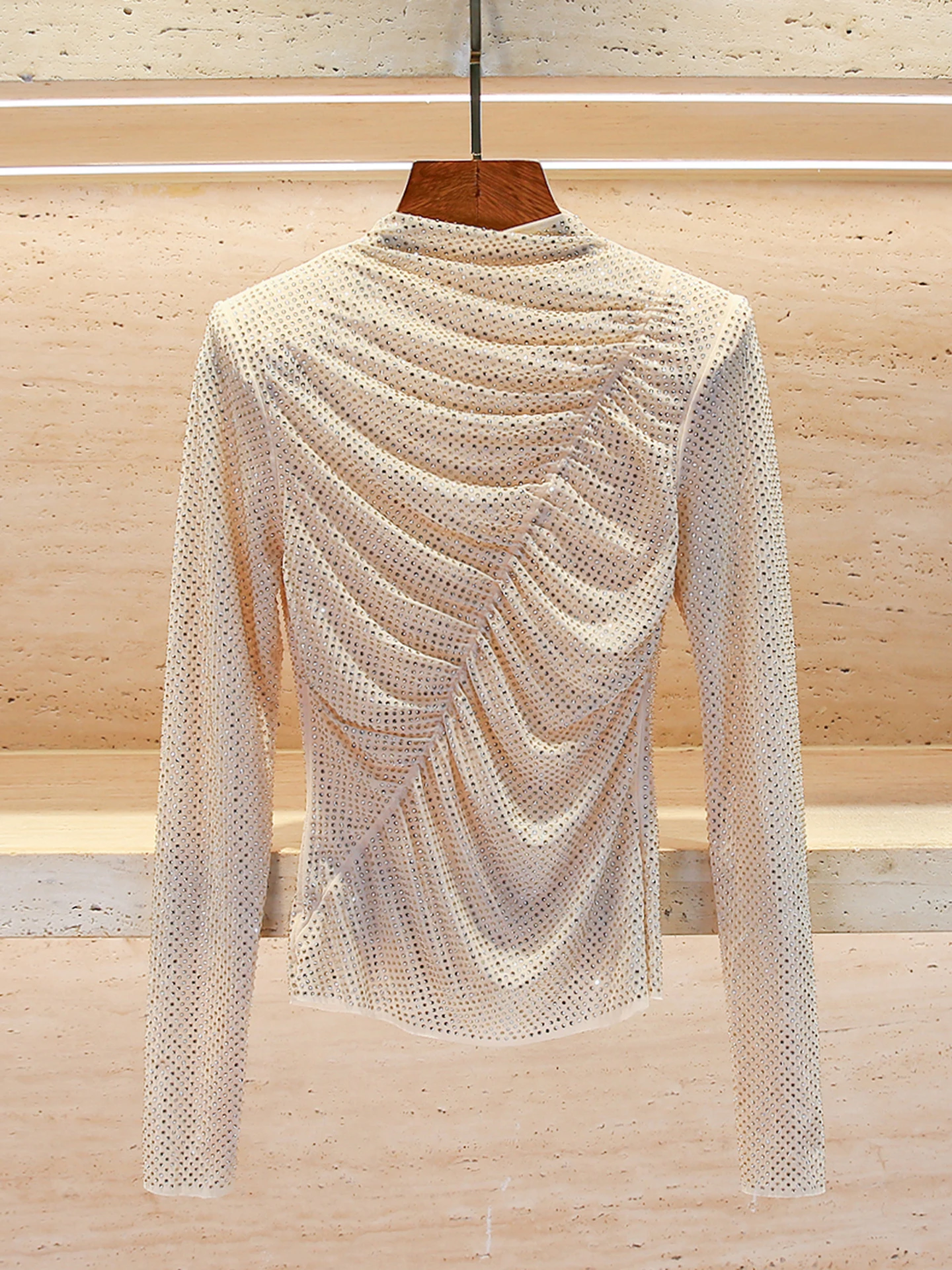 

Premium Women's Fitted T-irt with Heavy Rhinestone And Pleats for Autumn Winter Commute Simple Sle Universal Fit