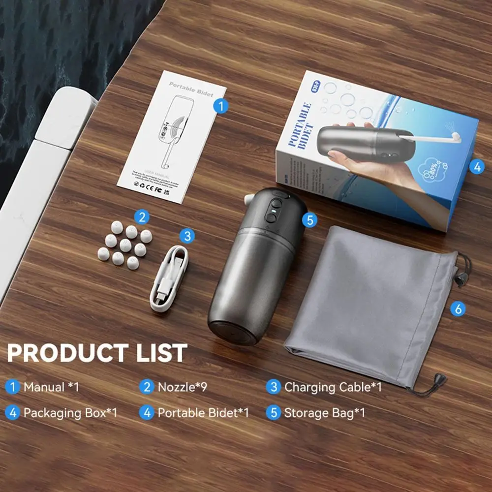 

Перезаряжаемое электрическое портативное биде, 3 режима давления, 8 сменных насадок, ручное биде высокого давления, резервуар 250 мл