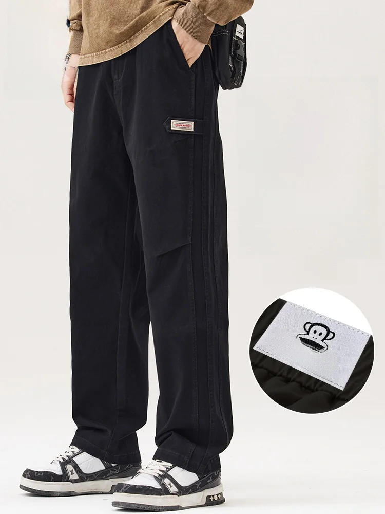 

Loose Straight Leg Cotton Work Trousers for Men Casual Comfortable Spring Autumn Bla Trendy Brand Monkey