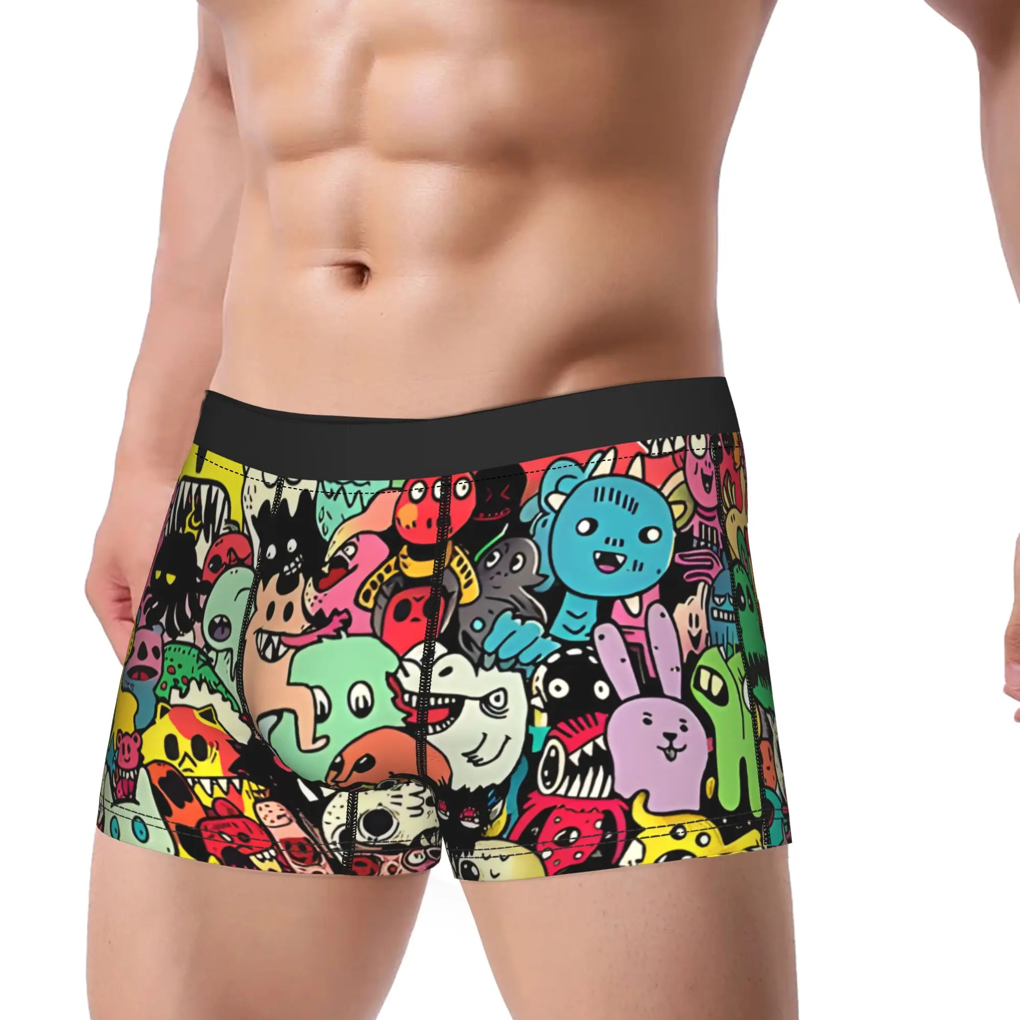 1piece  Creepy Cute Litte Monsters Pattern Underpants Breathbale Panties Man Underwear Ventilate Shorts