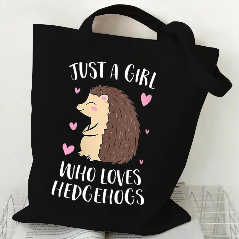 

Just A Girl Who Loves Hedgehogs Pattern Canvas Shoulder Bag Flower Cute Hedgehog Girl Gift Tote Bags Animal Lover Shopping Purse