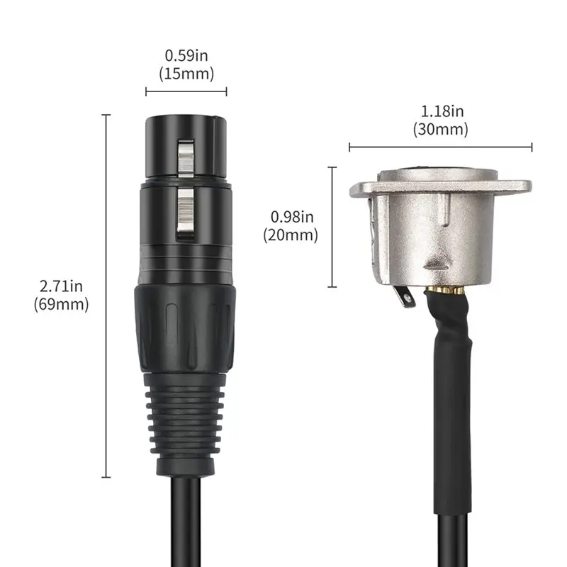 B76B 4 Pack XLR Pass Through Cable Stage Box 3 Pin D-Type XLR Female to Male for Patch Panel Floor Box, 0.6m Balanced Audio