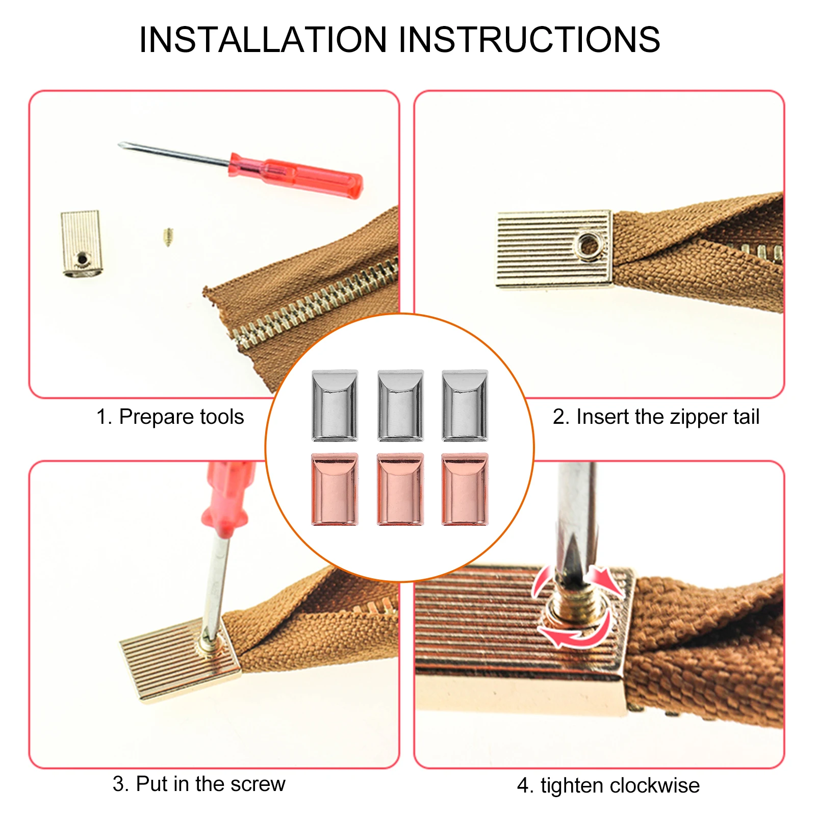 

50Pcs Metal Zipper Tail Clip Fit Most Rail Bag Zipper End Clip for Handbag Craft Repair Zip Decor Zip Cord Stopper