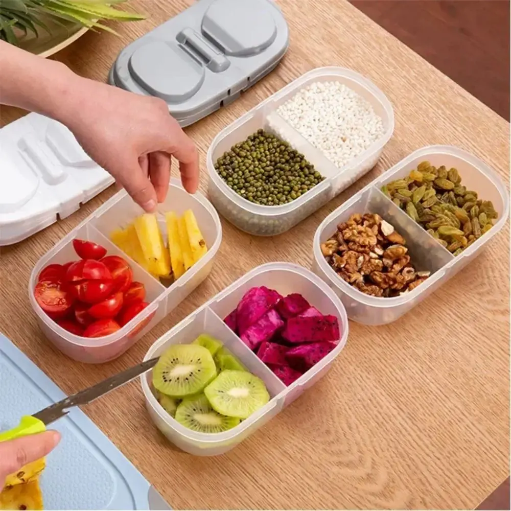 Double Compartment With Lid Food Dried Fruit Sealing Jar Multifunctional Kitchen Refrigerator Plastic Storage Jar