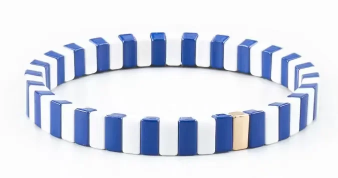 Fashionable Blue and White Porcelain Enamel Bracelet Tile Bracelet Bohemian Stackable Stretch Bracelets for Women Jewelry Gifts