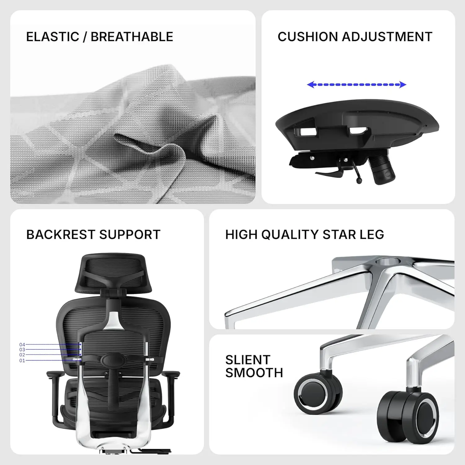 Kursi kantor jala ergonomis, dengan sandaran tangan 3D yang dapat disesuaikan, kursi meja belakang tinggi jala-sandaran kepala dapat disesuaikan dengan dukungan pinggang yang dapat disesuaikan