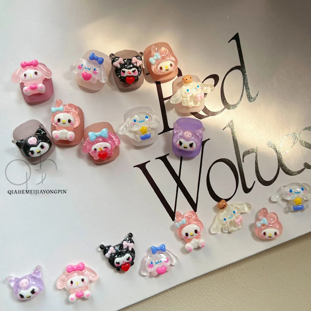 10pcs Miniso Sanrio Nail Charms Cartoon Hello Kitty Resin Nail Accessories for Diy Cute Melody/Kuromi/Pochacco Nail Art Jewelry