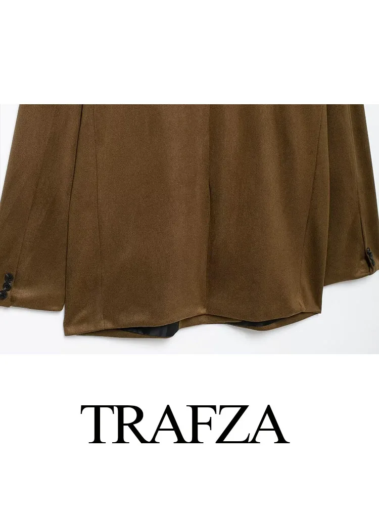 TRAFZA Donna Autunno Moda Cappotti larghi Solido Colletto rovesciato Tasca Decorare Cappotto blazer casual femminile doppio petto