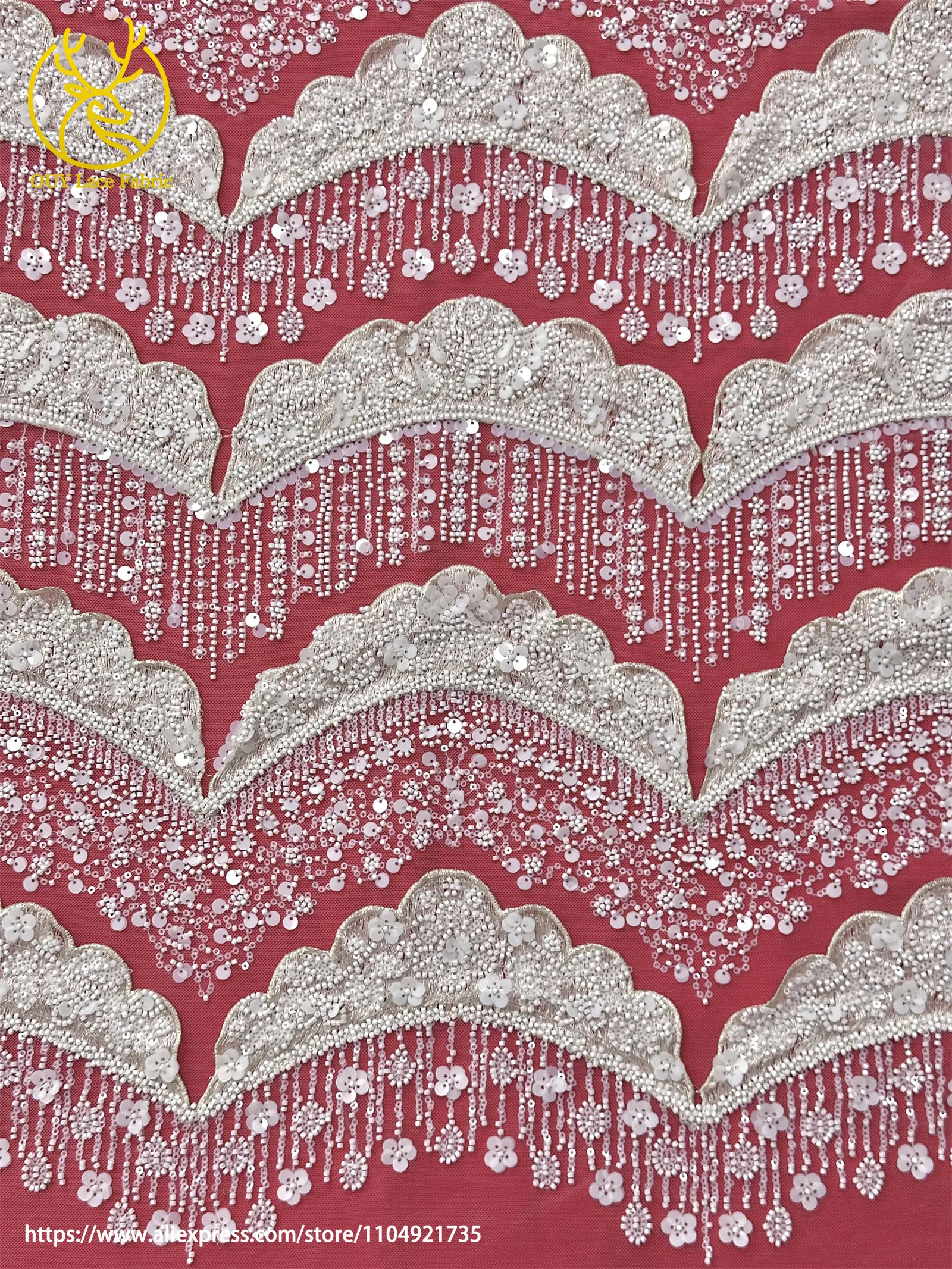 3D Luxuriöser Afrikanischer Stickerei-Spitzenstoff 2026 Hochwertiger Französischer Perlen-Pailletten-Spitzenstoff für Brautkleider und Festkleider – Detail 9