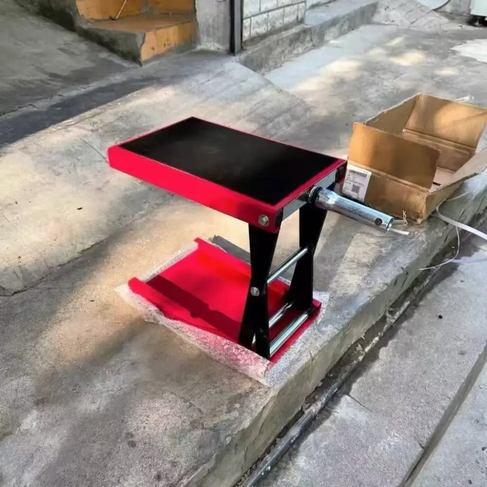 

"Motorcycle Lift Table - Electric/Manual Repair Lift Stand with Wheel Chock & Parking Lock"