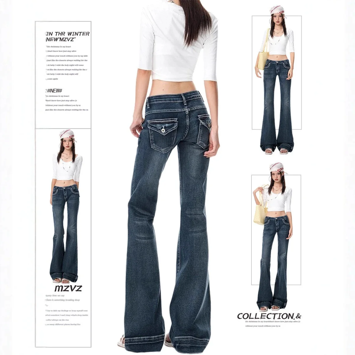 2026 New Dark Blue Micro Flared Jeans for Female Workers, Designed to Look Slim with Horseshoe Shaped Flared Pants and Blue Long