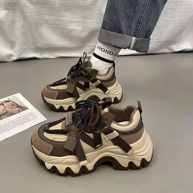 Chunky Platform Sneakers para Mulheres, Sapato Esportivo, Harajuku Sneaker, Correndo, Solado Grosso, Aumento de Altura