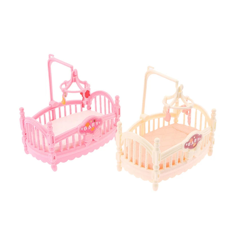 Mini Crib เตียงเด็กรุ่นตุ๊กตาเฟอร์นิเจอร์ห้องนอน 1/12 ตุ๊กตาจําลองตุ๊กตาอุปกรณ์เสริม House